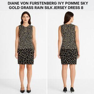 Diane Von Furstenberg Ivy Pomme Sky Gold Grass Rain Silk Jersey Dress Size 8